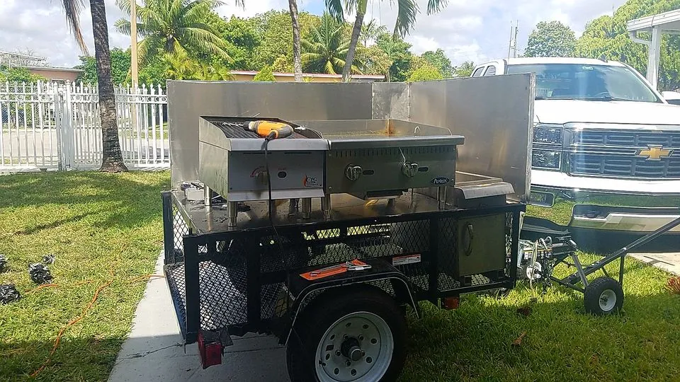 Magic Box griddle trailer set up for an outdoor event