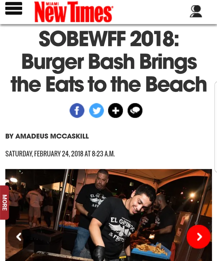 Miami New Times article: SOBEWFF 2018 Burger Bash Brings the Eats to the Beach, showing the El Gringo crew